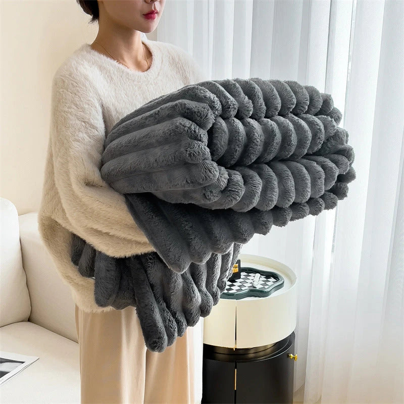 Rabbit Fur Plush Flannel Blanket